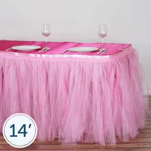 14 feet x 29" Pink Tutu Table Skirt with Two Layers Tulle