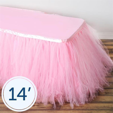 14 feet x 29" Pink Tutu Multi Layers Tulle Table Skirt