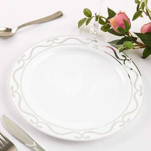 10 10 in. Disposable White Plastic Dinner Plates with Scalloped Trim
