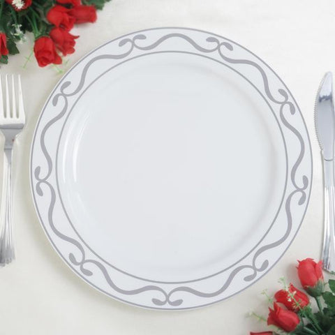 10 8 in. Disposable White Plastic Dinner Plates with Scalloped Trim