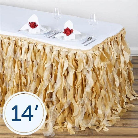 14 feet x 29" Champagne Curly Waves Taffeta Table Skirt