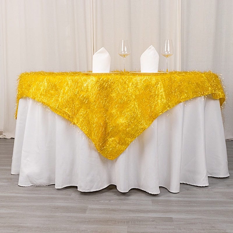 72x72 in Metallic Foil Tinsel Polyester Square Table Overlay