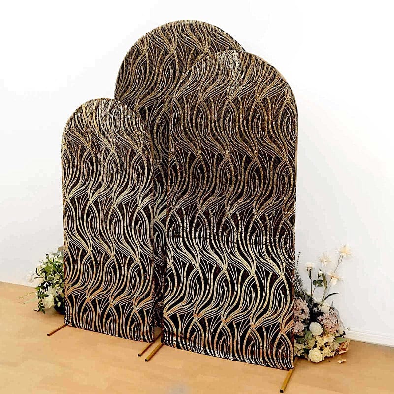 3 Mesh Round Top Backdrop Stand Covers with Embroidered Wavy Sequins