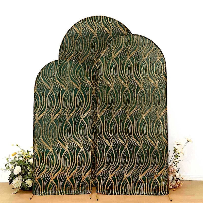 3 Mesh Round Top Backdrop Stand Covers with Embroidered Wavy Sequins