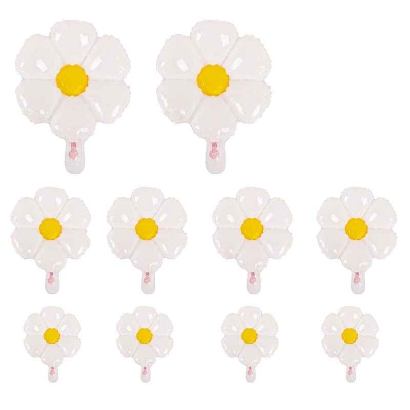 10 White and Yellow Daisy Flower Assorted Mylar Foil Balloons