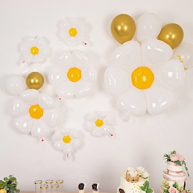 10 White and Yellow Daisy Flower Assorted Mylar Foil Balloons