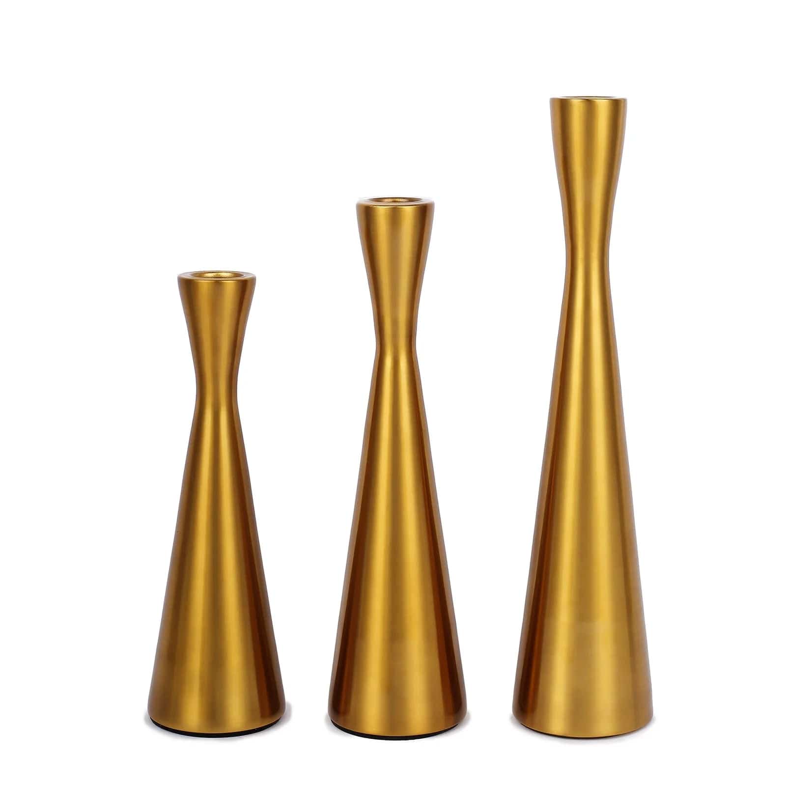 3 Gold Modern Hourglass Style Metal Taper Candle Holders