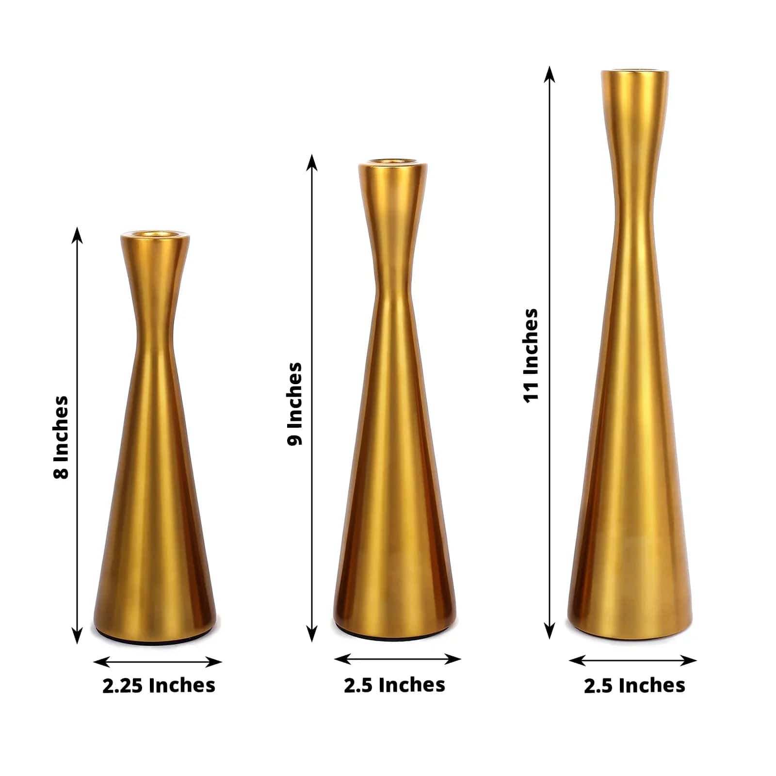 3 Gold Modern Hourglass Style Metal Taper Candle Holders