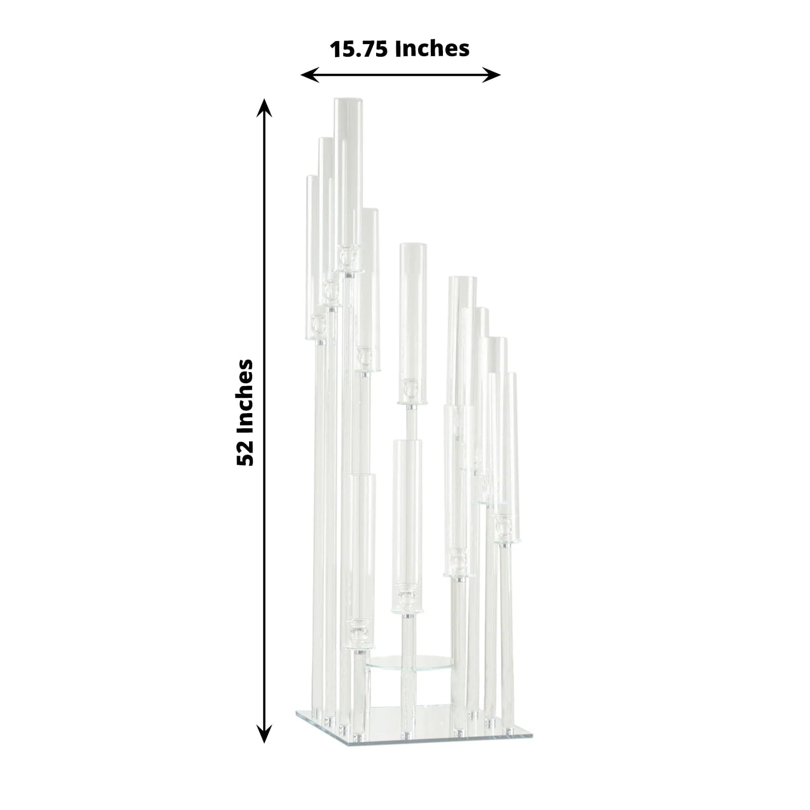 4.5 feet Clear 12 Arm Square Crystal Glass Candelabra Taper Candle Holder