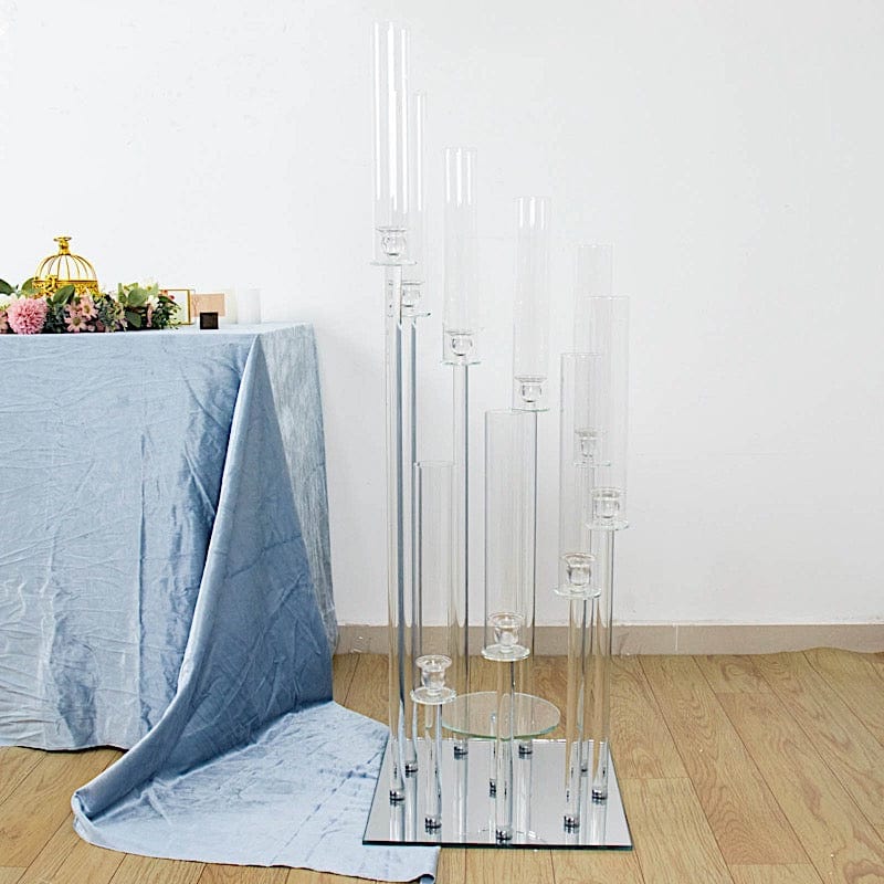 4 feet Clear 9 Arm Square Crystal Glass Candelabra Taper Candle Holder