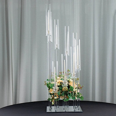 4 feet Clear 9 Arm Square Crystal Glass Candelabra Taper Candle Holder