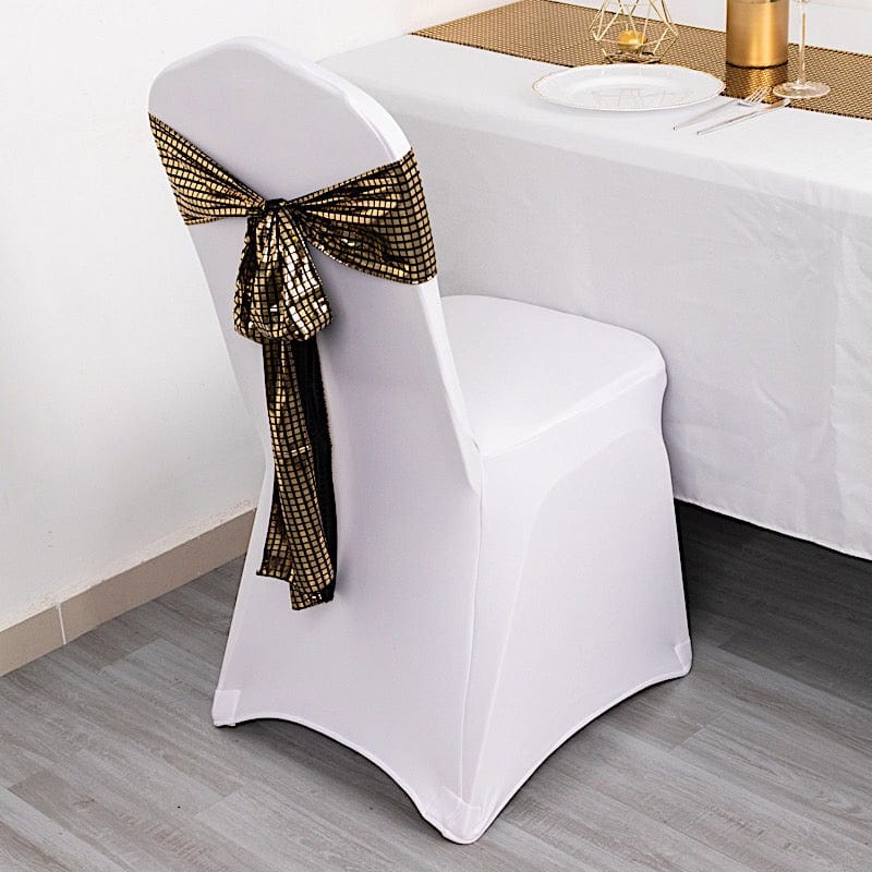 5 Black with Gold Mirror Foil Design Polyester Chair Sashes