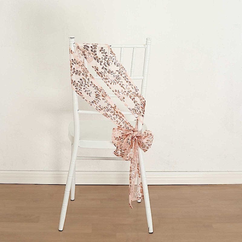 5 Tulle Chair Sashes with Leaf Vine Embroidered Sequin