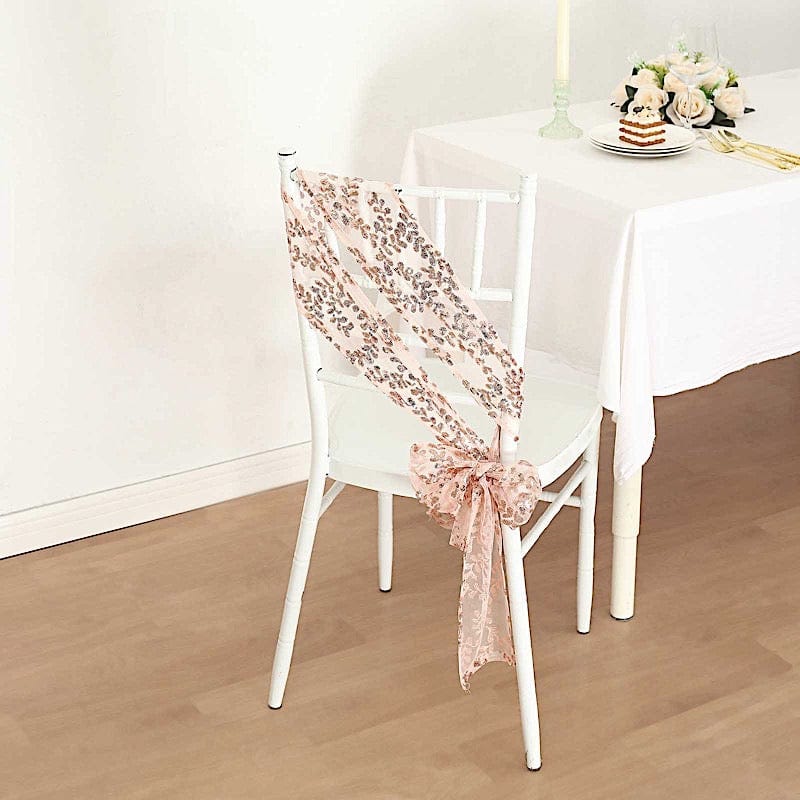 5 Tulle Chair Sashes with Leaf Vine Embroidered Sequin