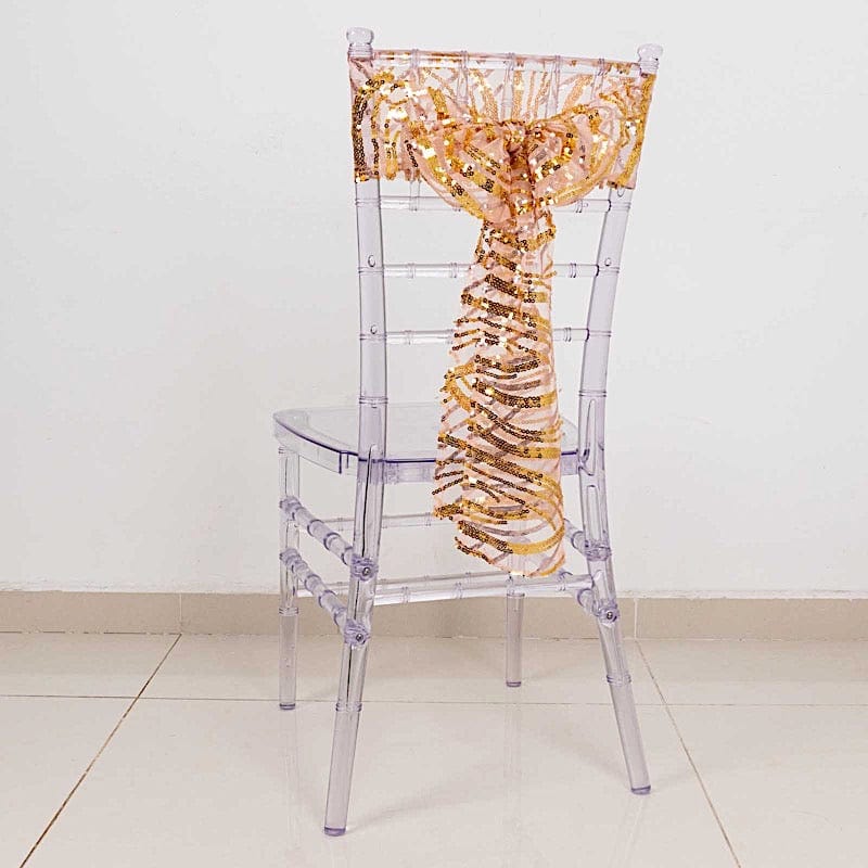 5 Mesh Chair Sashes with Wavy Embroidered Sequins
