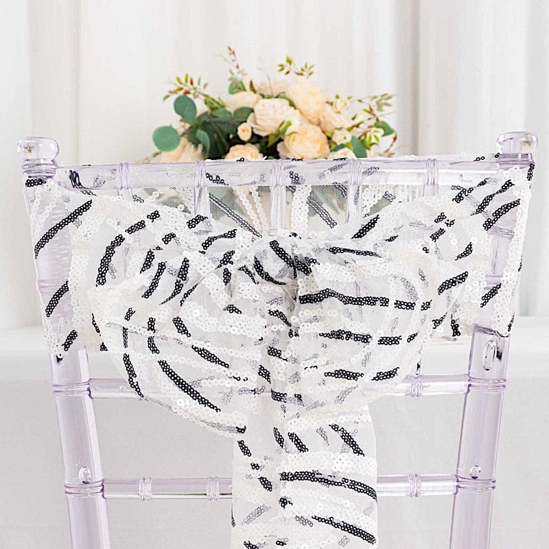 5 Mesh Chair Sashes with Wavy Embroidered Sequins