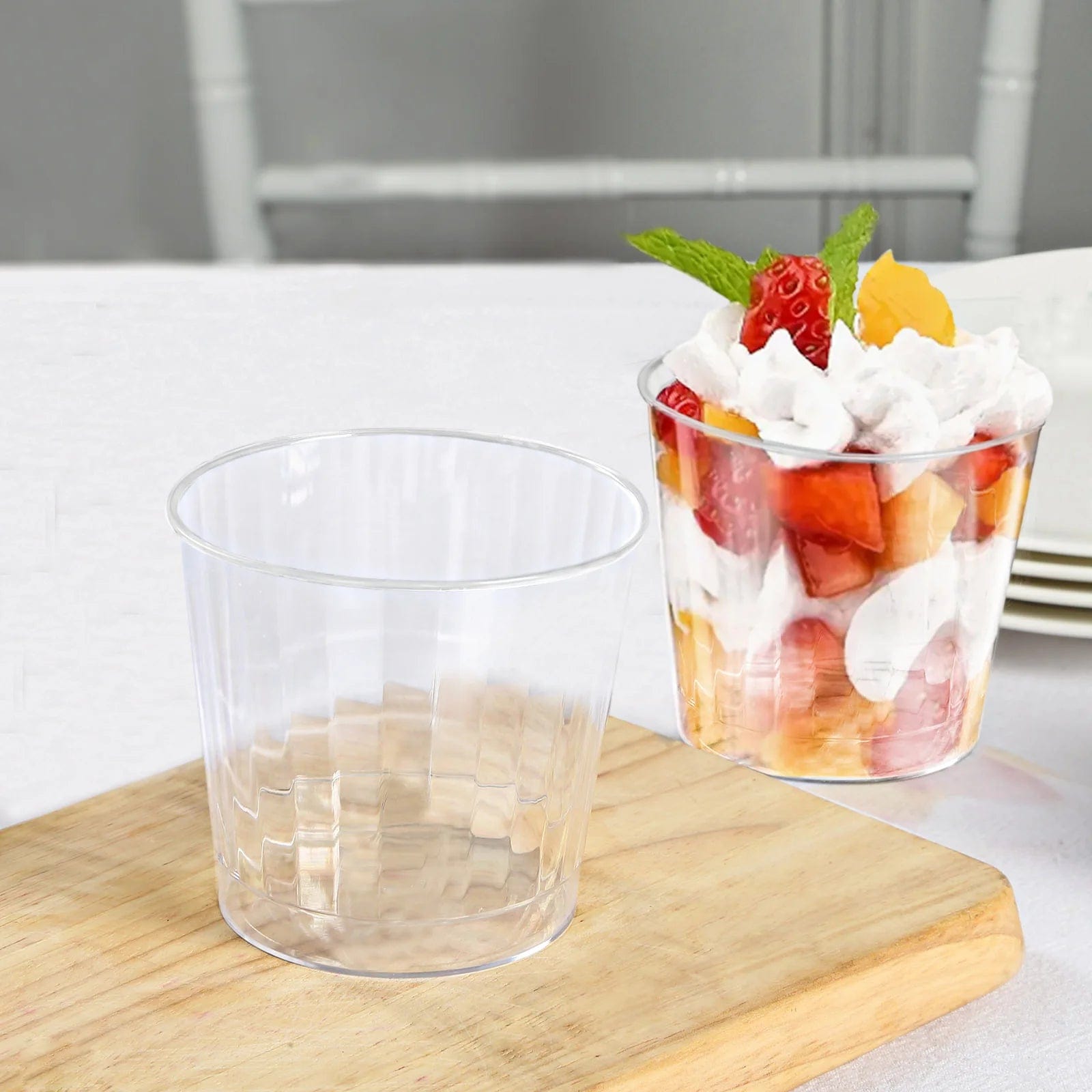 25 Crystal Clear 9 oz Disposable Fluted Plastic Cups