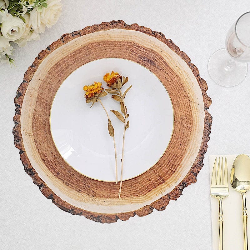 6 Natural 13 in Wood Slice Design Disposable Paper Round Charger Plates