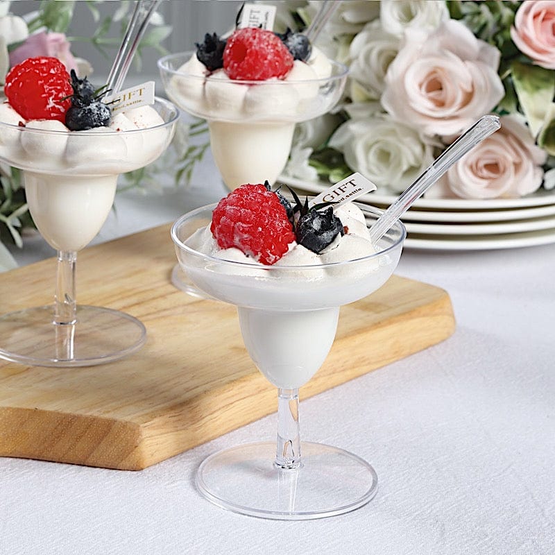 24 Clear 2 oz Disposable Mini Margarita Glass Plastic Dessert Cups with Spoons