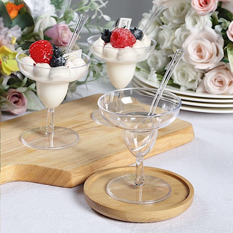 24 Clear 2 oz Disposable Mini Margarita Glass Plastic Dessert Cups with Spoons