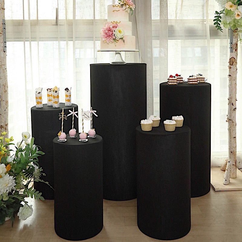 5 Cylinder Pedestal Fitted Spandex Display Stand Covers Set