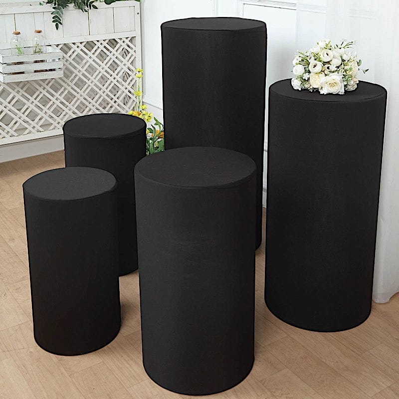 5 Cylinder Pedestal Fitted Spandex Display Stand Covers Set
