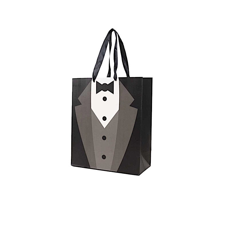 12 Black and White Tuxedo Paper Gift Tote Bags with Satin Handles