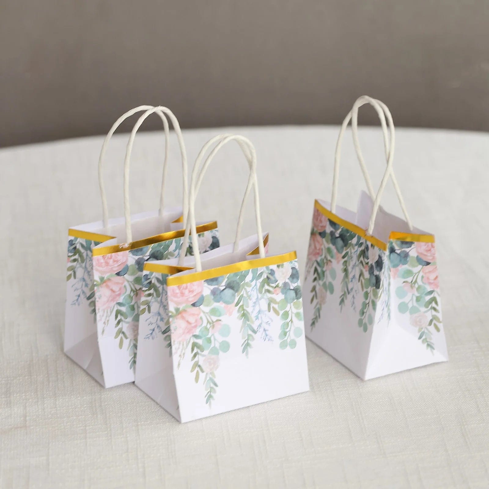 12 White 4 in Floral Print Paper Favor Gift Bags with Handles