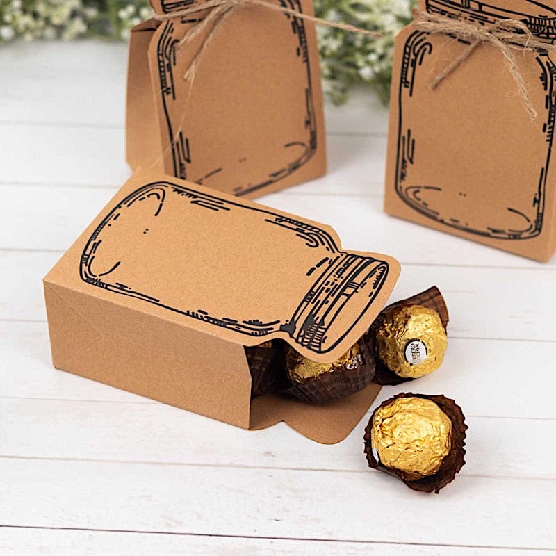 25 Natural Mini Mason Jar Shaped Paper Gift Boxes with Jute Rope Ties