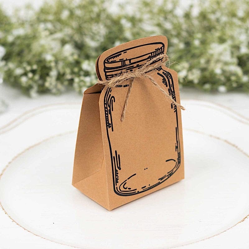 25 Natural Mini Mason Jar Shaped Paper Gift Boxes with Jute Rope Ties