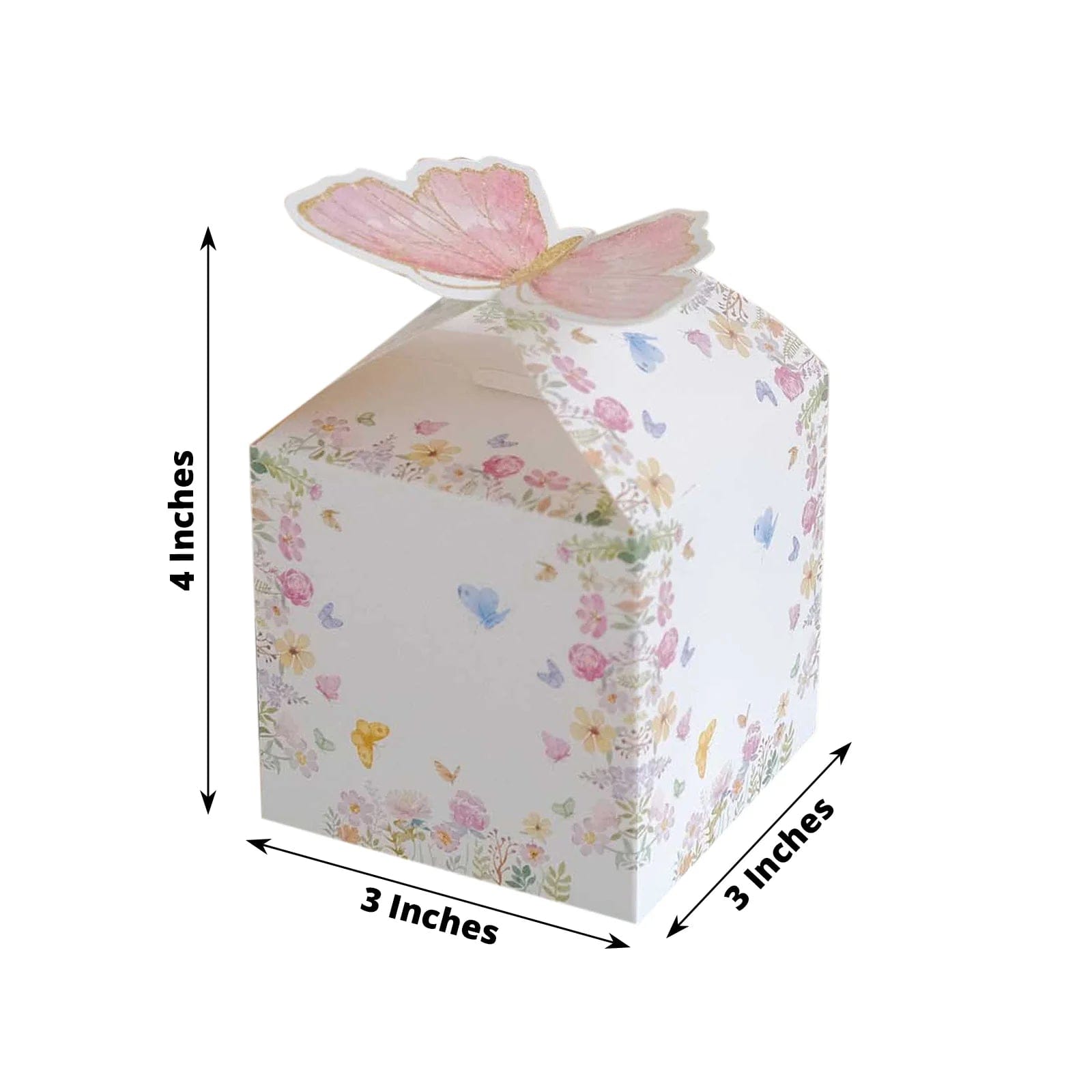 25 White and Pink Glitter Butterfly Top Party Favor Boxes