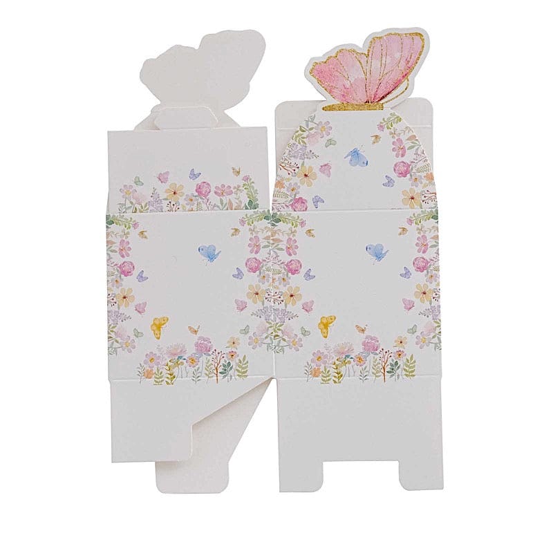 25 White and Pink Glitter Butterfly Top Party Favor Boxes