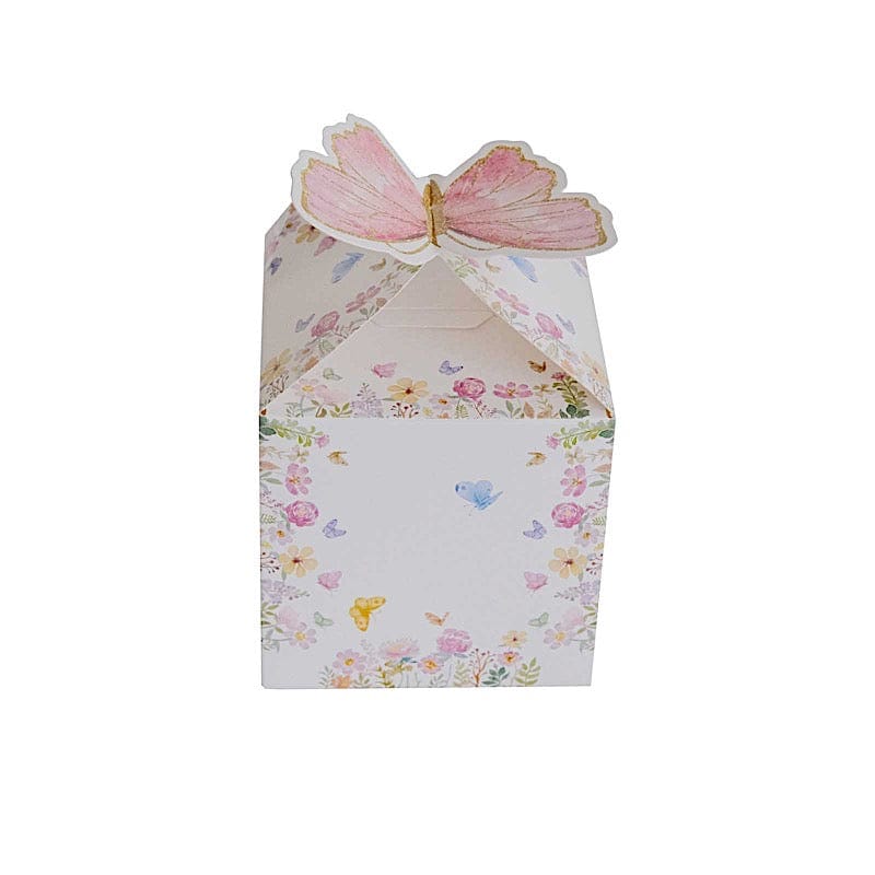 25 White and Pink Glitter Butterfly Top Party Favor Boxes