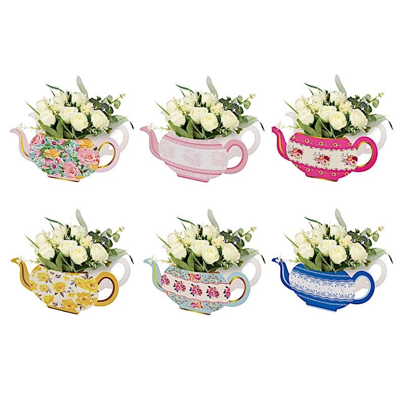 6 Assorted Paper Teapot Favor Boxes with Vintage Floral Design