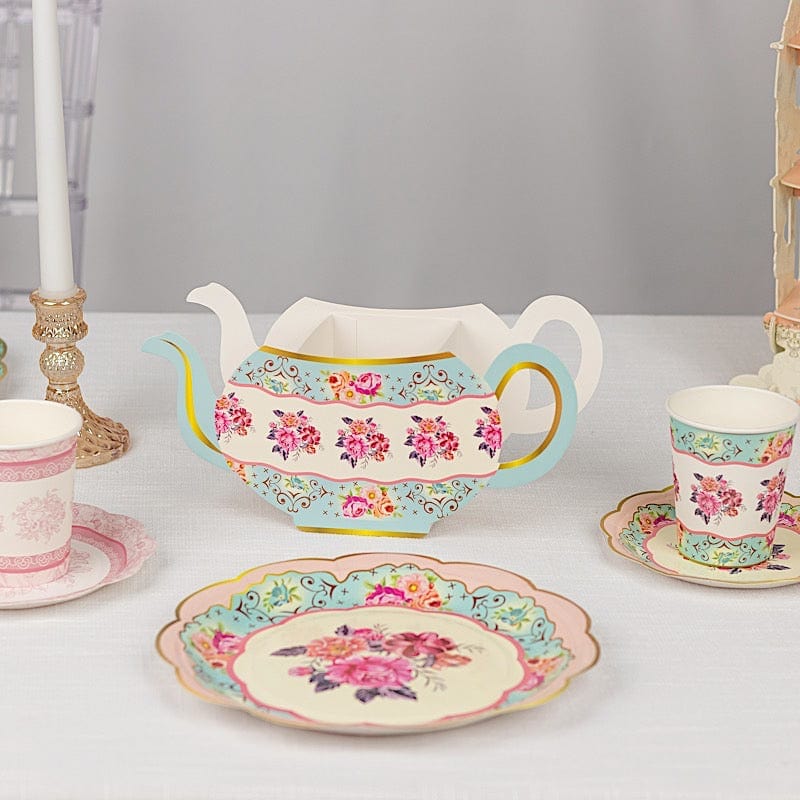 6 Assorted Paper Teapot Favor Boxes with Vintage Floral Design