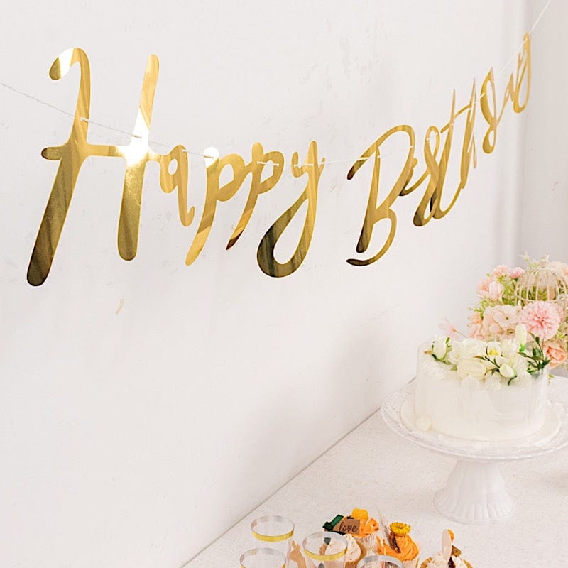 10 feet Gold Metallic Happy Birthday Paper Hanging Party Garland