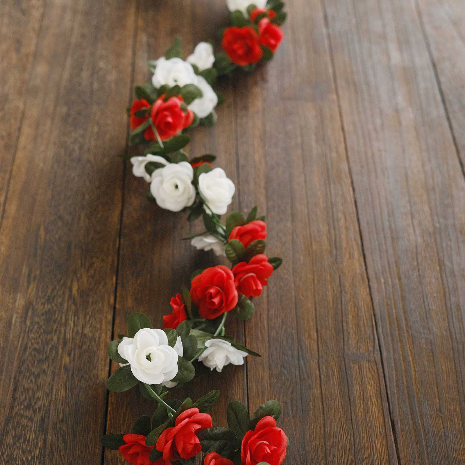 2 Artificial 8 feet Silk Roses Mini Artificial Flowers Vine Garlands