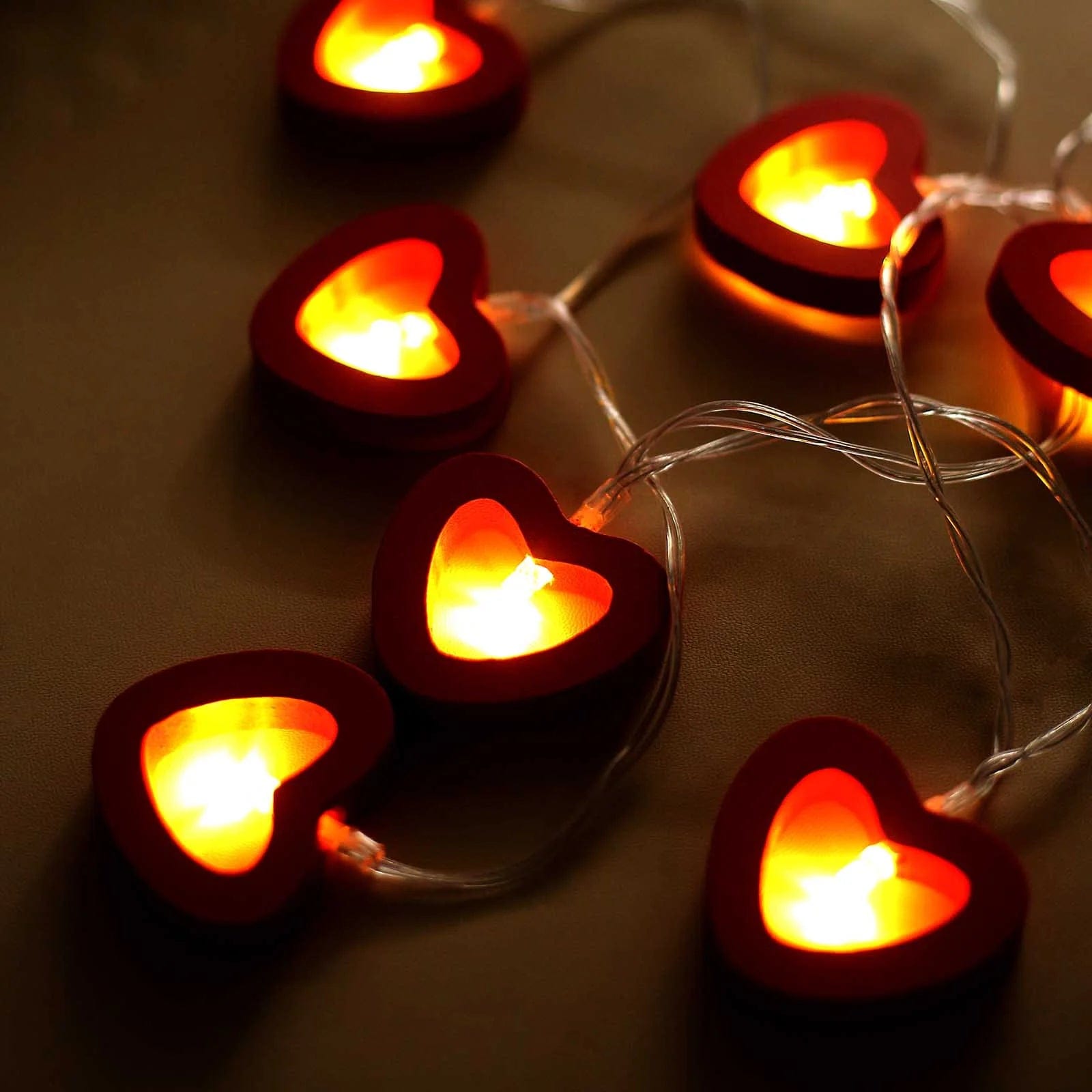 5 feet Red Wooden Heart LED Fairy Lights Garland