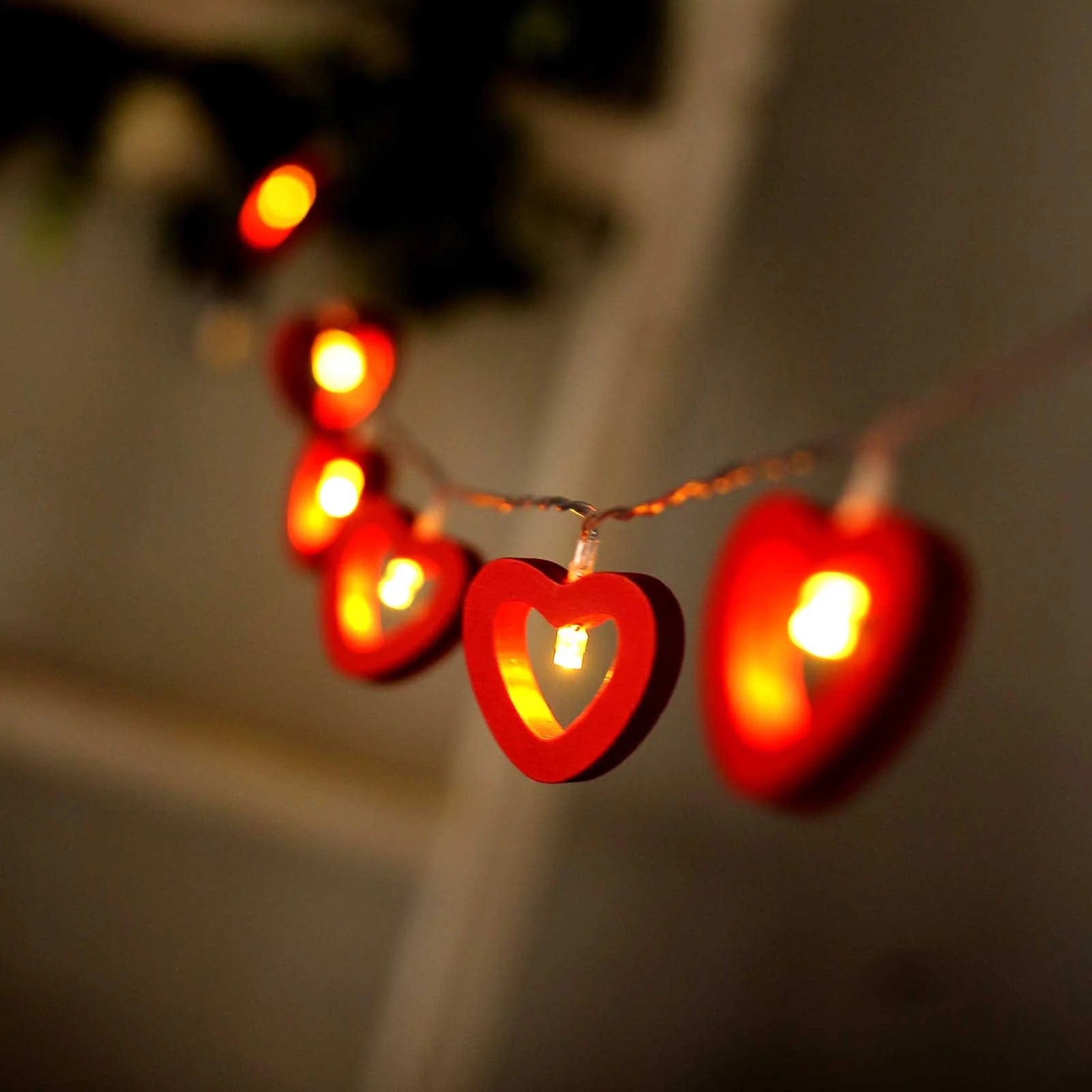 5 feet Red Wooden Heart LED Fairy Lights Garland