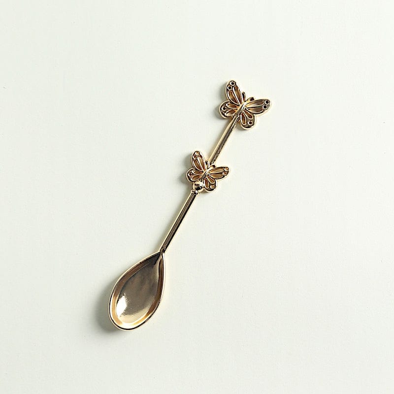 10 Gold Metal Butterfly Handle Coffee Spoons in Clear Top Black Gift Box