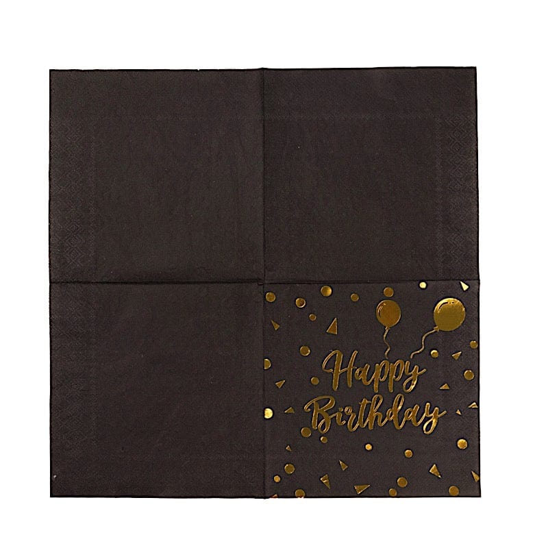 20 Black 13x13 in Dinner Paper Napkins with Gold Happy Birthday Design
