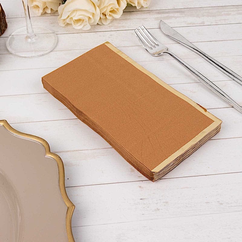 50 Soft 2 Ply Dinner Paper Napkins with Gold Foil Trim