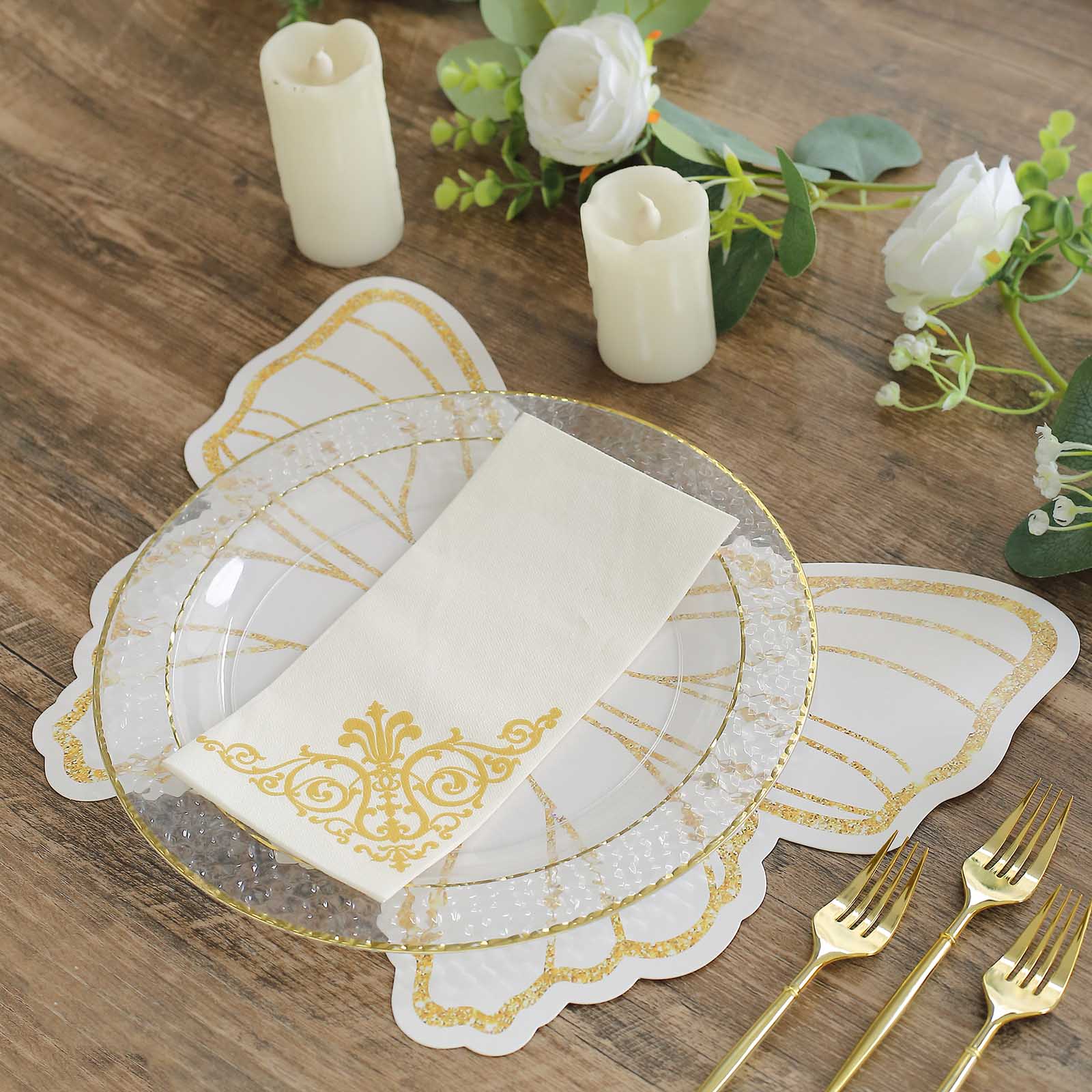10 Pink with Gold Glitter Butterfly Cardboard Paper Placemats