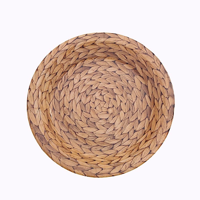 25 Natural Woven Rattan Print Disposable Salad Dinner Paper Plates