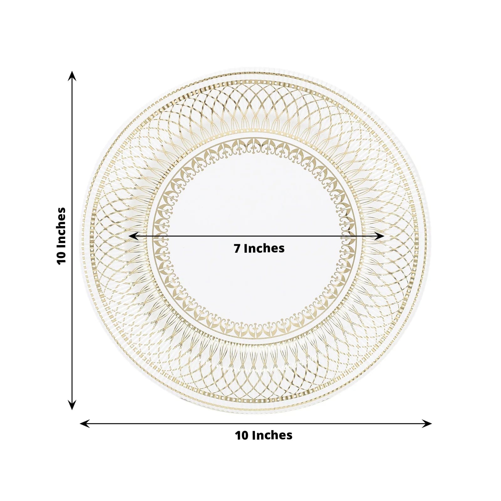 25 White Round Disposable Paper Plates with Gold Porcelain Design