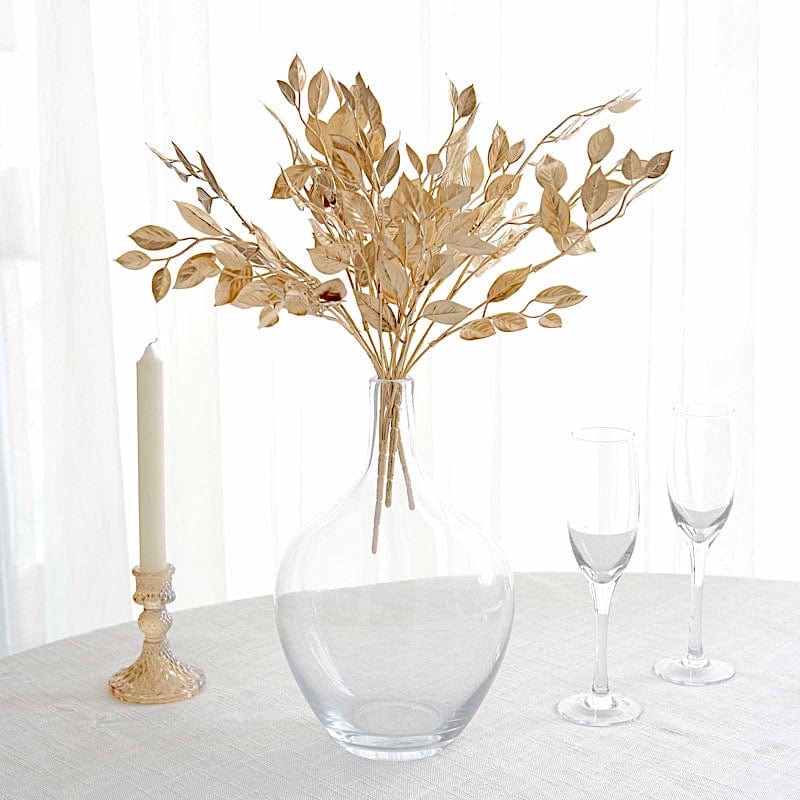4 Metallic Gold Artificial Italian Ruscus Leaves Branches