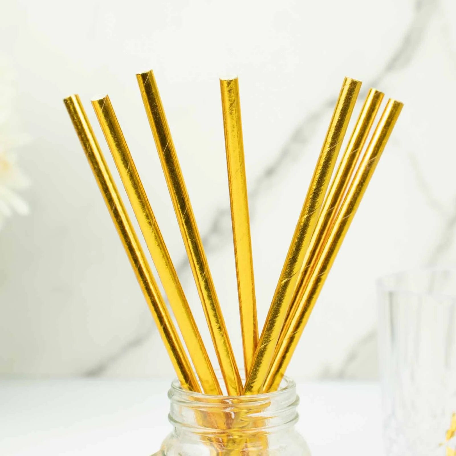 50 Gold 8 in Metallic Disposable Paper Drinking Straws