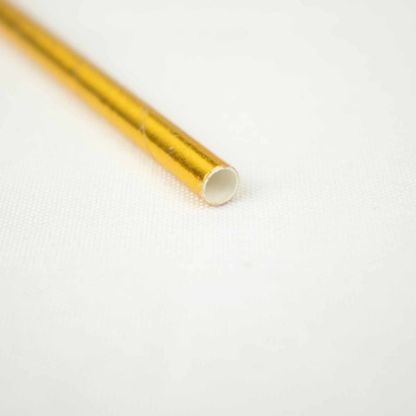 50 Gold 8 in Metallic Disposable Paper Drinking Straws
