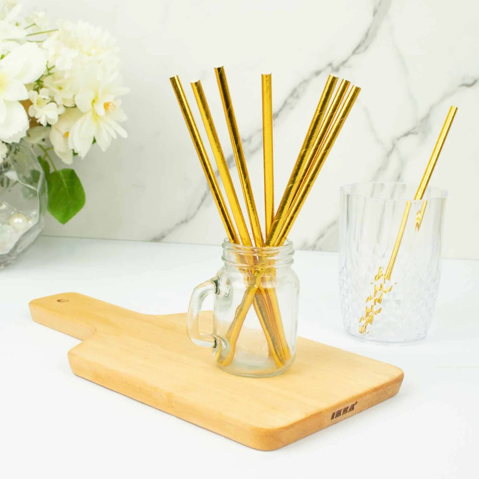 50 Gold 8 in Metallic Disposable Paper Drinking Straws