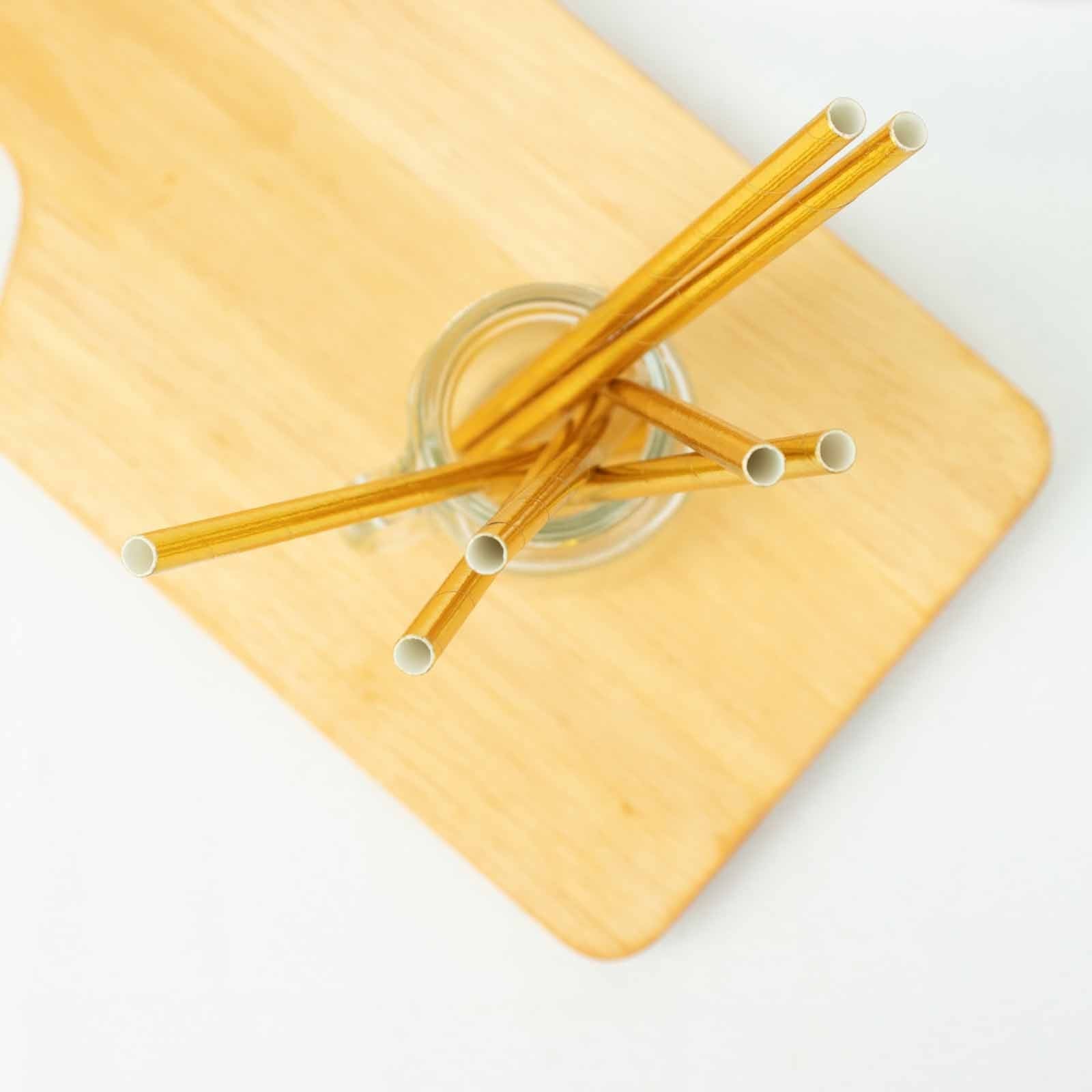 50 Gold 8 in Metallic Disposable Paper Drinking Straws